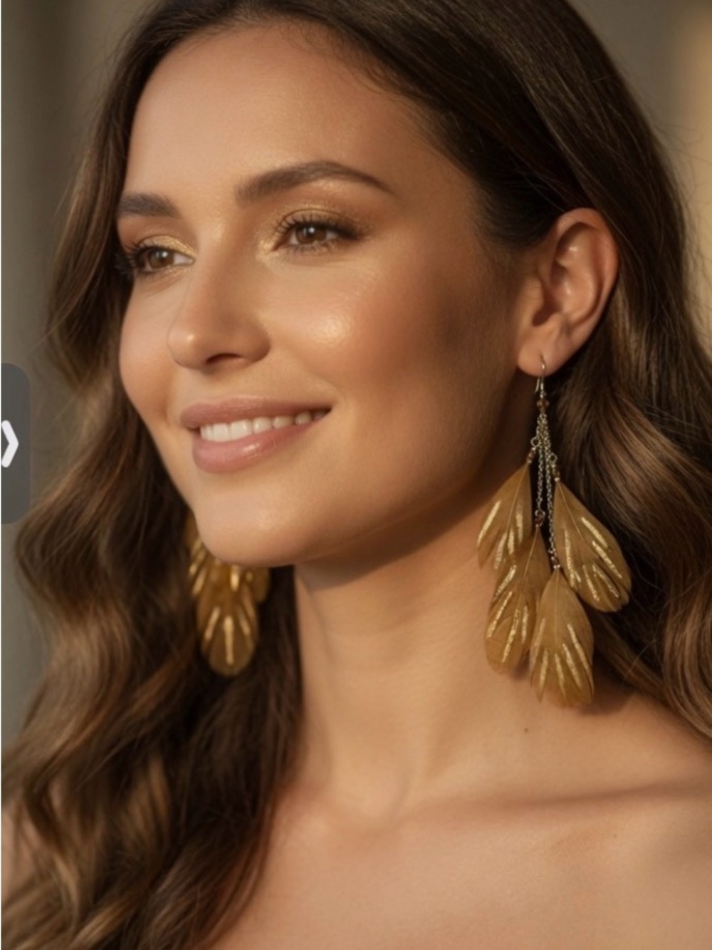 Gold Leaf Drop FeatherEarrings - Women Accessories